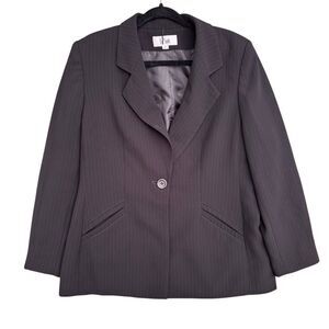 Le Suit Black One Button Blazer Tailored Jacket Women’s Size 14 Pocket Pads Trim
